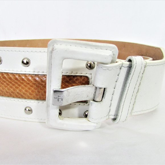 Calvin Klein white tan stripe leather belt M main image 3